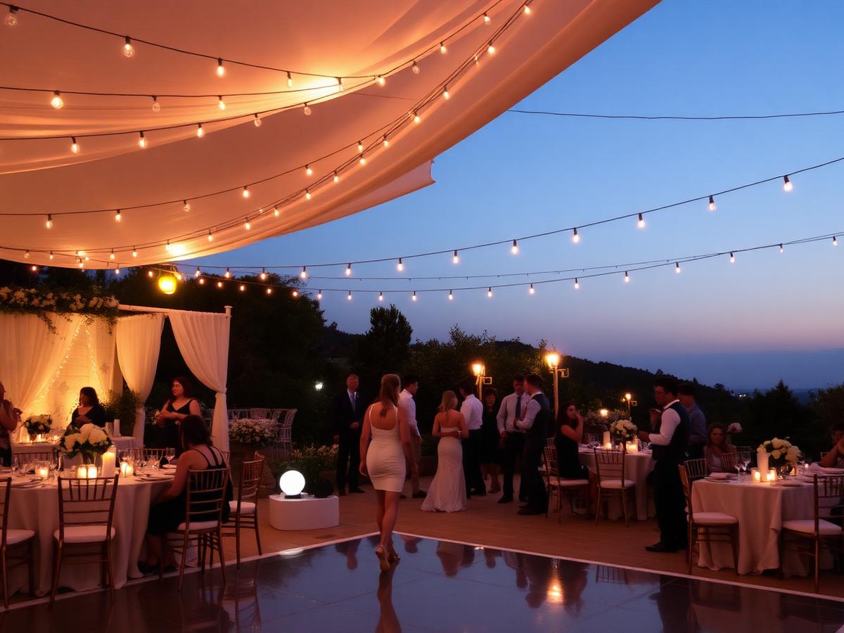 Guests celebrating at an outdoor wedding reception in Cyprus